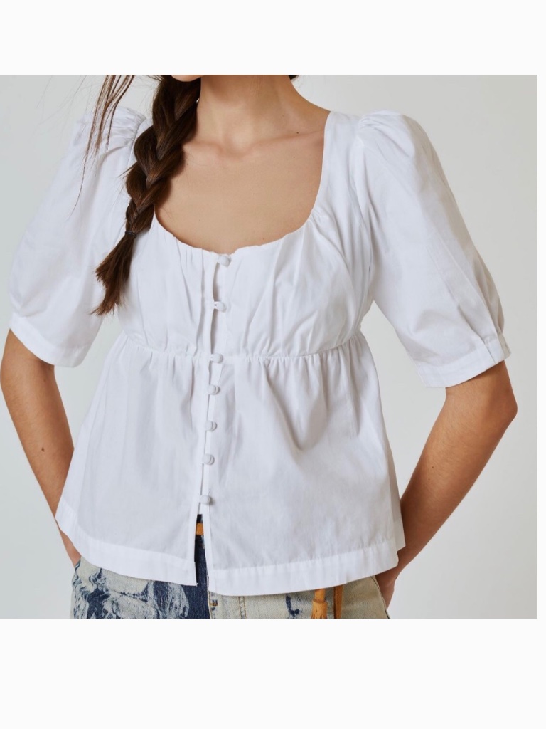 Anthropologie White Scoop Neck Blouse Peplum With Tie Back